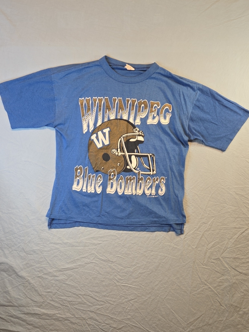 Winnipeg Blue Bombers 1990 Blue, Gold & White Full Graphic T-Shirt Vintage 90s